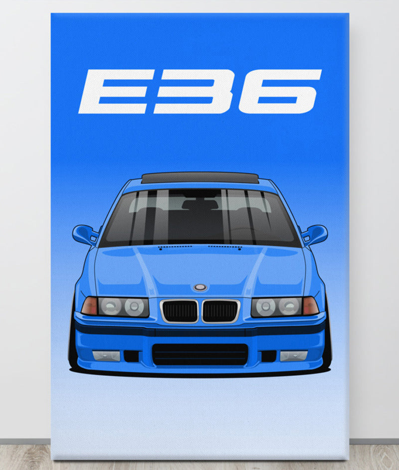 BMW E36 Santorin Blue Canva Wall Art