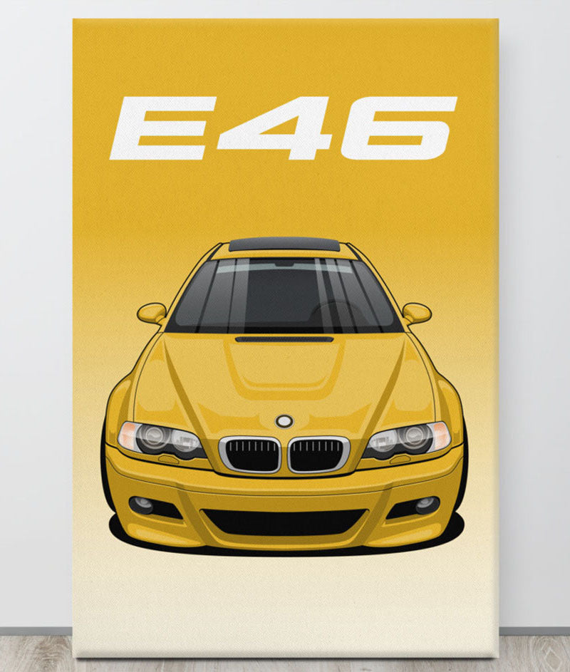 BMW E46 Phoenix Yellow Canva Wall Art