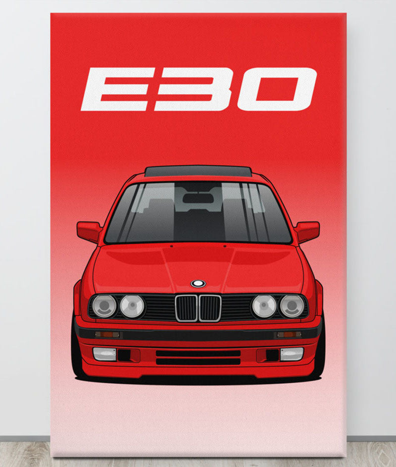 BMW E30 Henna Red Canva Wall Art