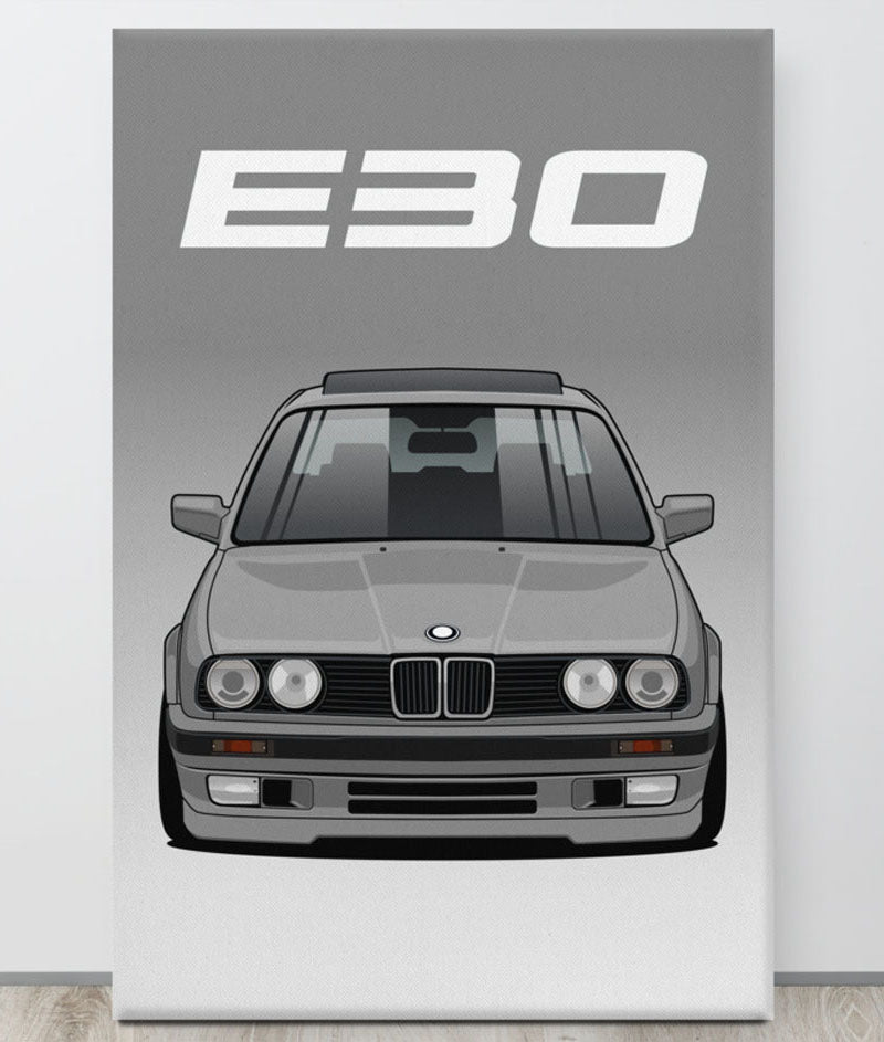 BMW E30 Nogaro Silver Canva Wall Art