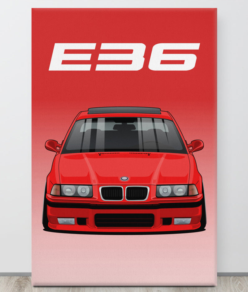 BMW E36 Imola Red Canva Wall Art